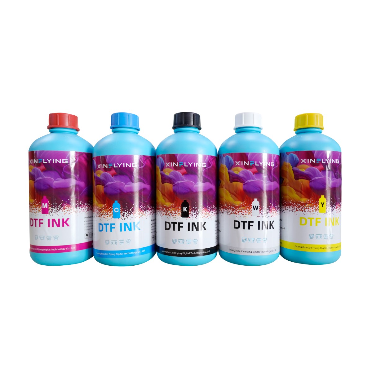 DTF Ink Bundle — CMYK + White, 5 x 1 L