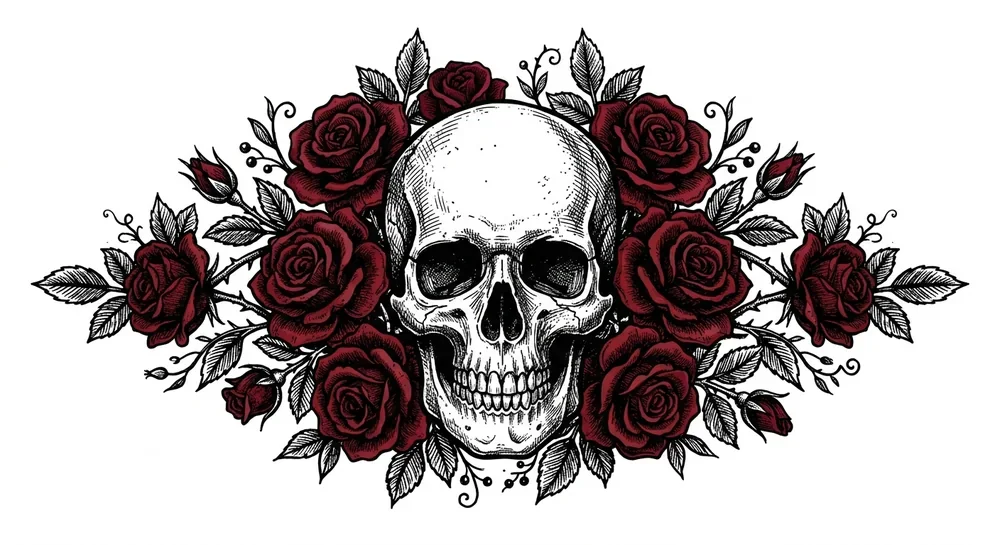 Skull and roses